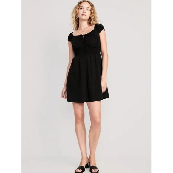Old Navy Womens Waist Defined Mini Dress Size 3X Stretch Black Milkmaid Feminine - Picture 1 of 12